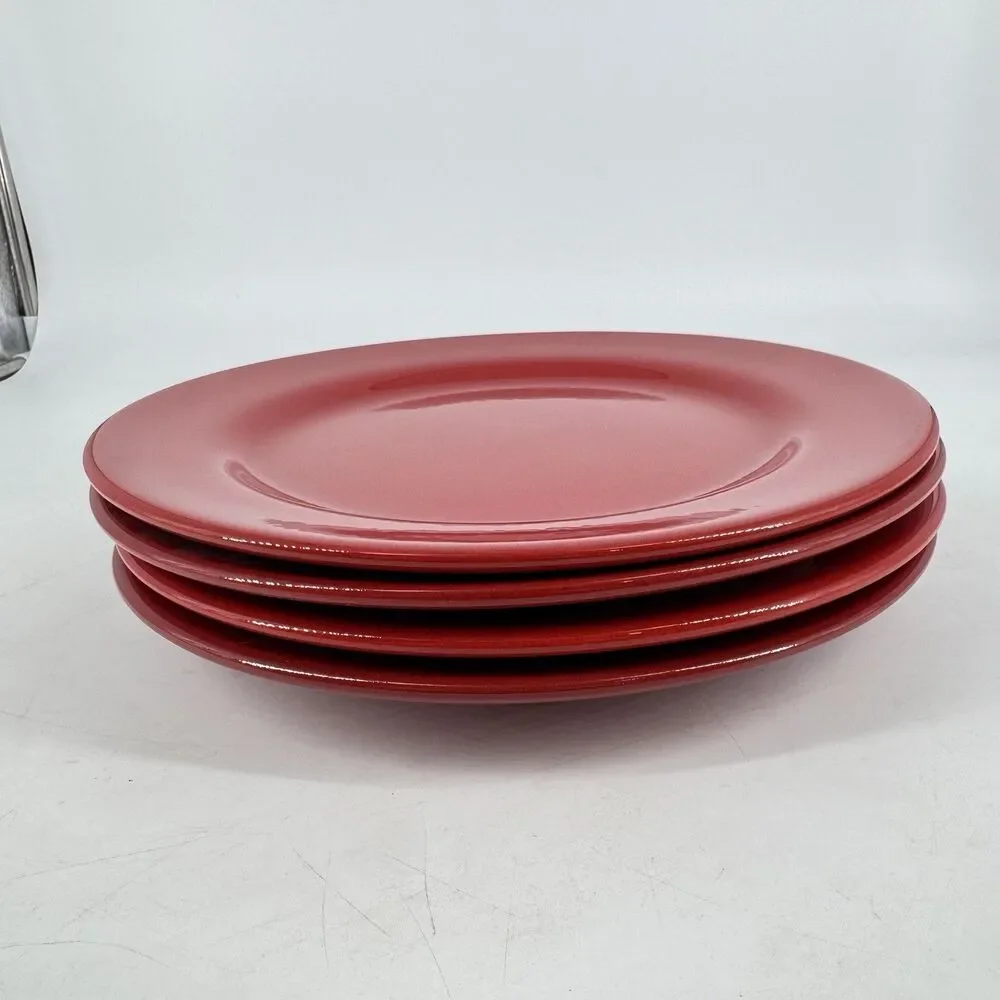 Pier 1 Red Earthenware Dinner Plates 10 1/2” Set of 4 Made in Spain
